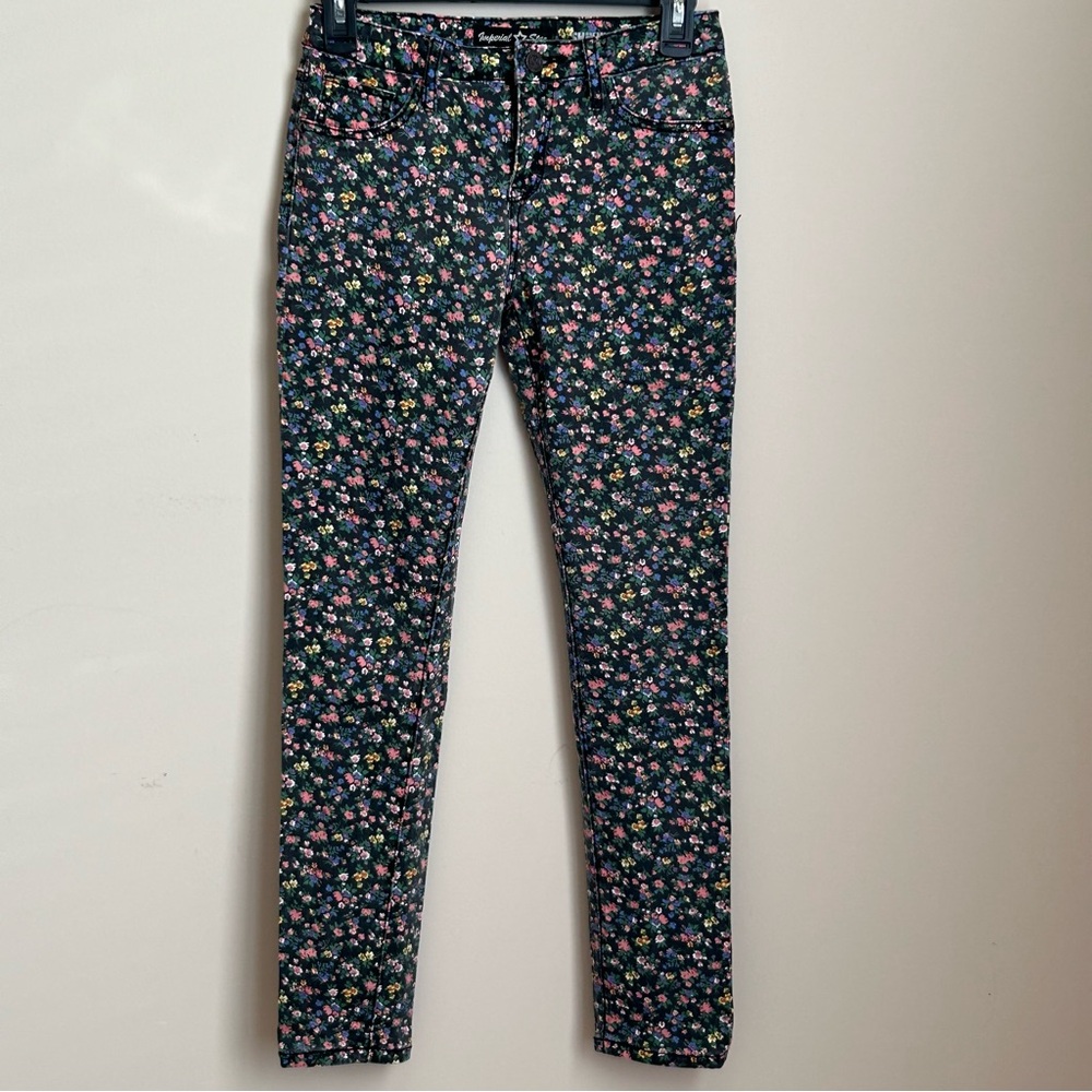 Imperial Star Black Floral Denim Slightly Stretchy Skinny Jeans Size 14